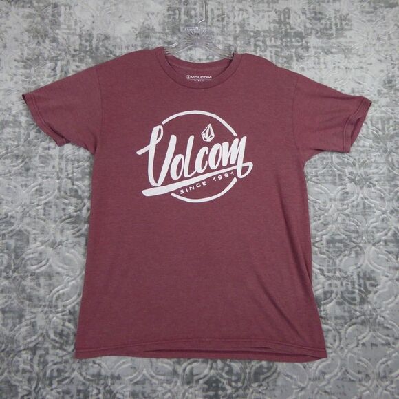 Volcom Shirt Mens Medium Red Logo Graphic Crew Neck Short Sleeve Spellout - Picture 1 of 8